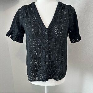 Madewell Eyelet Bell-Sleeve Shirt Summer Lace Crochet Button Down Loose Blouse